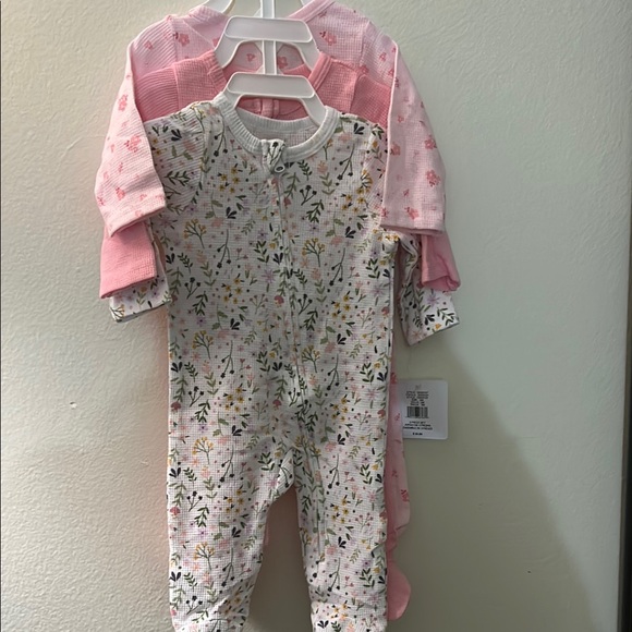Pink and Cream Floral Footies One Piece - Picture 1 of 2